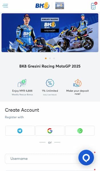 BK8 Casino welcome page on mobile